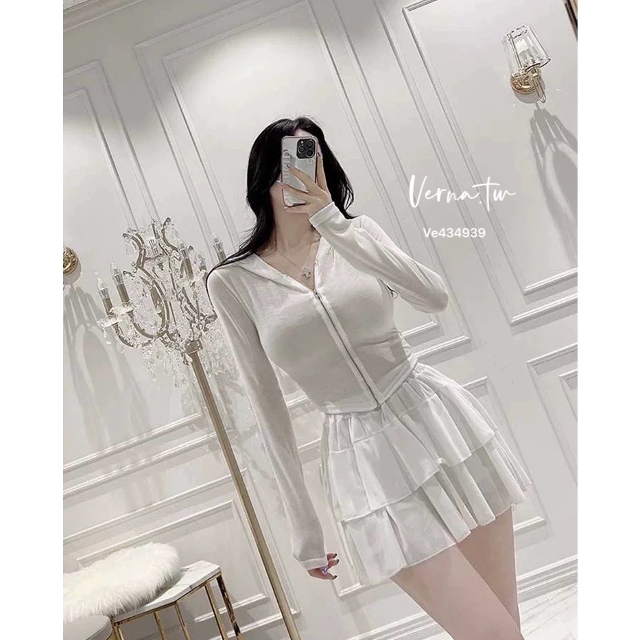 休閒可愛 連帽拉鍊外套x蛋糕裙套裝-細節圖2