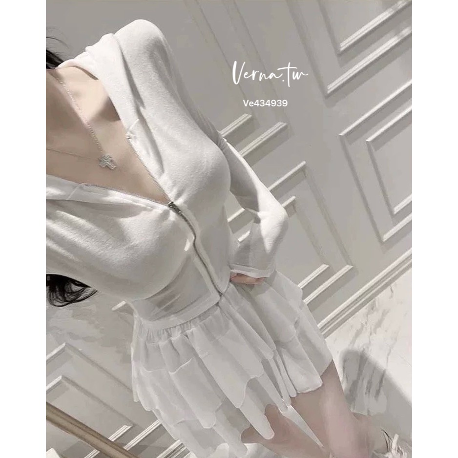 休閒可愛 連帽拉鍊外套x蛋糕裙套裝-細節圖3