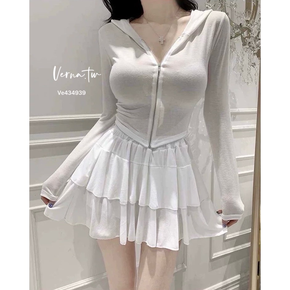 休閒可愛 連帽拉鍊外套x蛋糕裙套裝-細節圖4