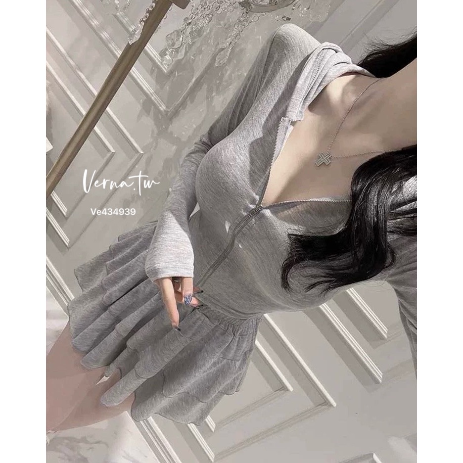 休閒可愛 連帽拉鍊外套x蛋糕裙套裝-細節圖5