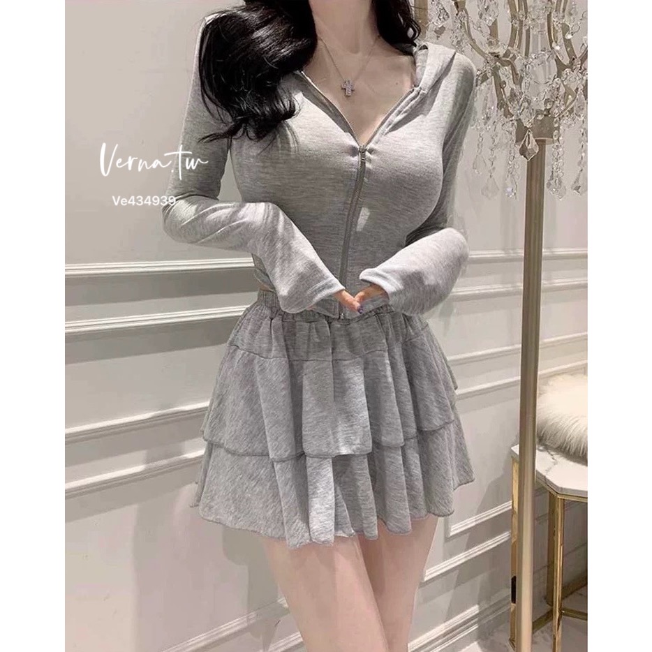 休閒可愛 連帽拉鍊外套x蛋糕裙套裝-細節圖6