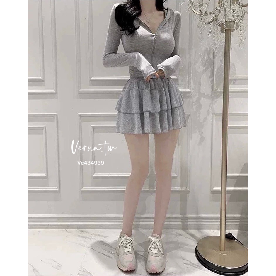 休閒可愛 連帽拉鍊外套x蛋糕裙套裝-細節圖7