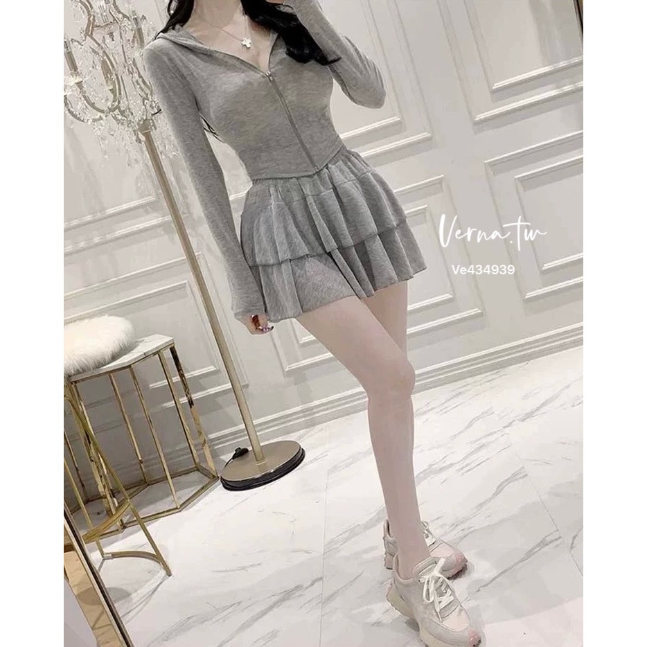 休閒可愛 連帽拉鍊外套x蛋糕裙套裝-細節圖9