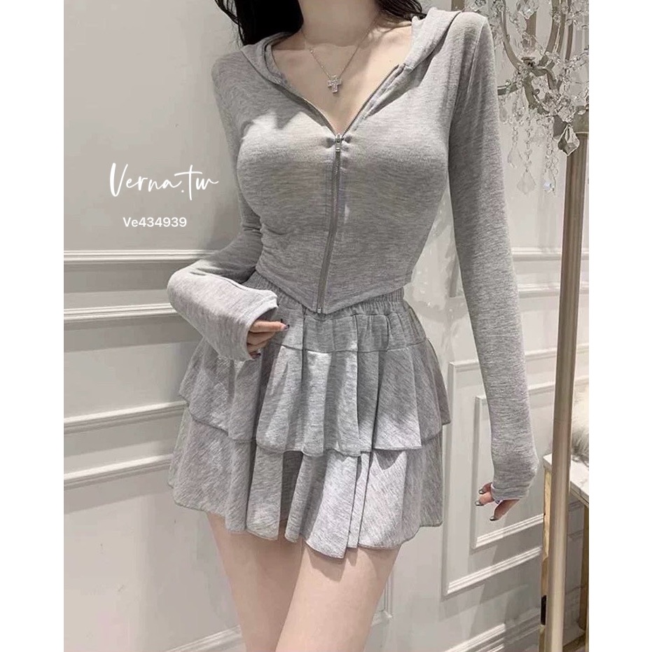 休閒可愛 連帽拉鍊外套x蛋糕裙套裝-細節圖10