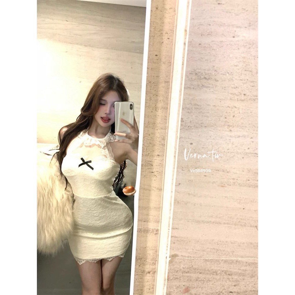 純欲心機 掛脖蕾絲鏤空洋裝-細節圖3