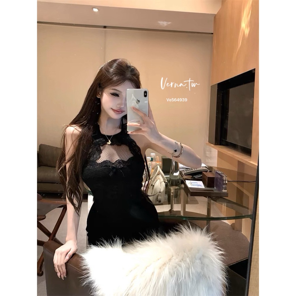 純欲心機 掛脖蕾絲鏤空洋裝-細節圖4