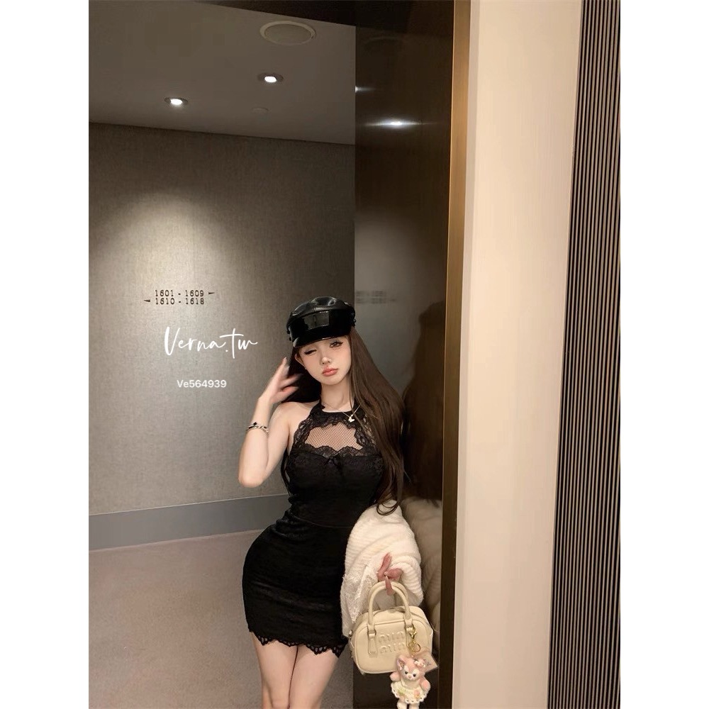 純欲心機 掛脖蕾絲鏤空洋裝-細節圖6