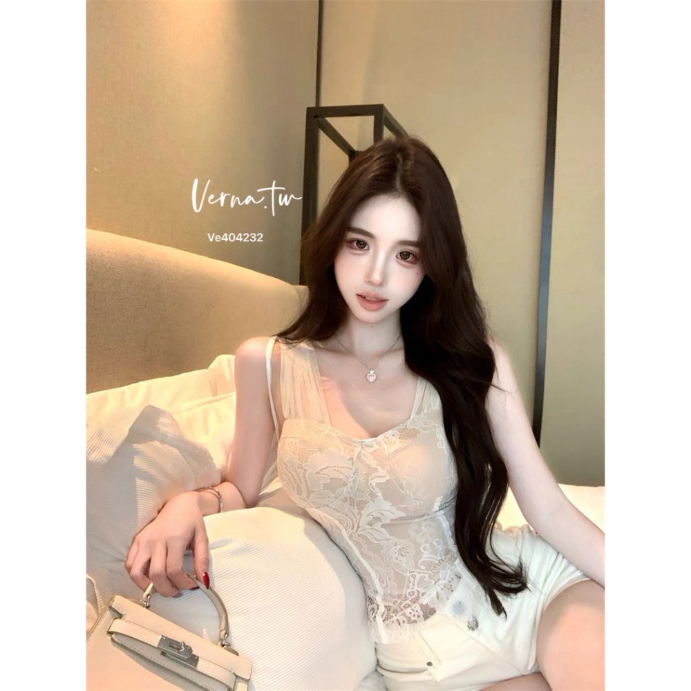 氣質出眾 仙氣網紗蕾絲綁帶背心-細節圖9