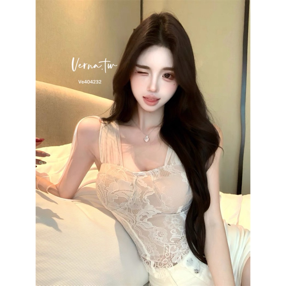 氣質出眾 仙氣網紗蕾絲綁帶背心-細節圖10