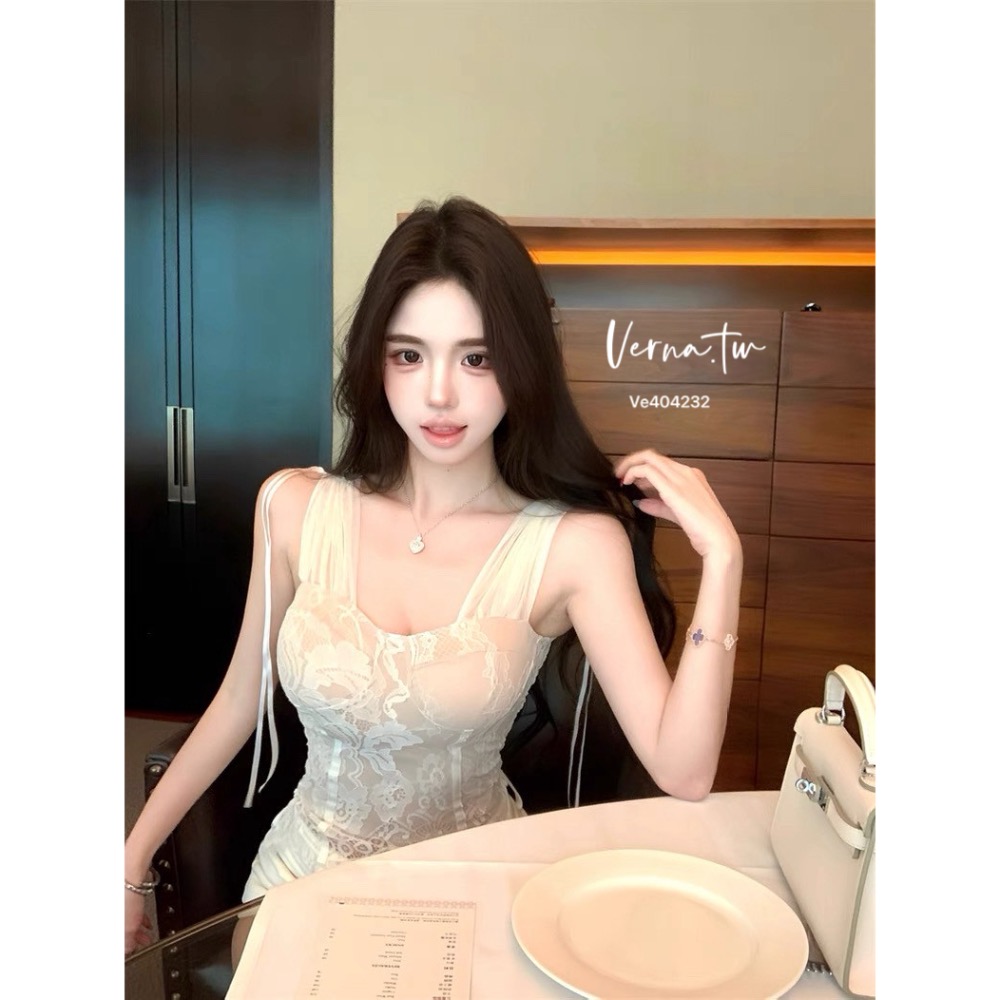 氣質出眾 仙氣網紗蕾絲綁帶背心-細節圖11