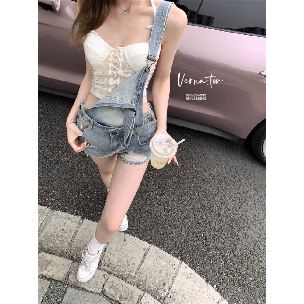 人間小可愛🫧 高訂蕾絲背心x牛仔吊帶褲-細節圖2
