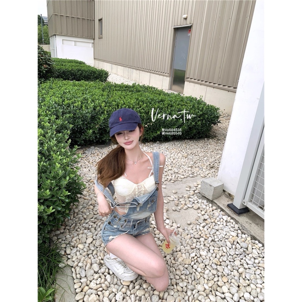 人間小可愛🫧 高訂蕾絲背心x牛仔吊帶褲-細節圖6
