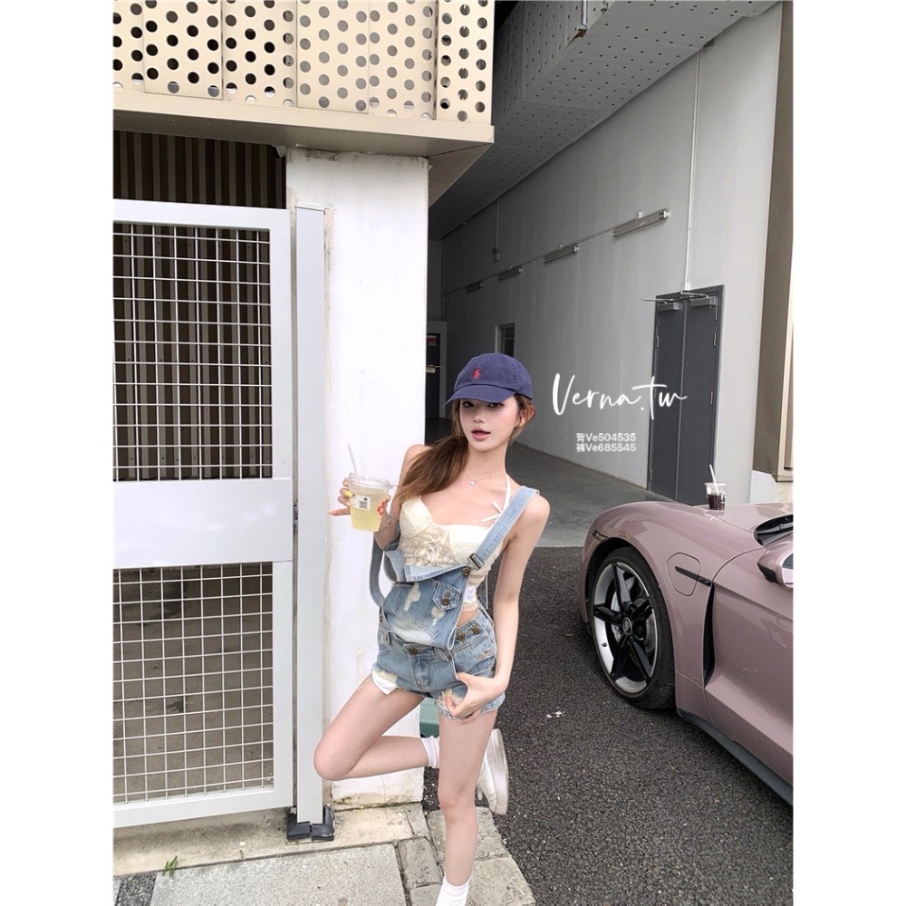 人間小可愛🫧 高訂蕾絲背心x牛仔吊帶褲-細節圖7