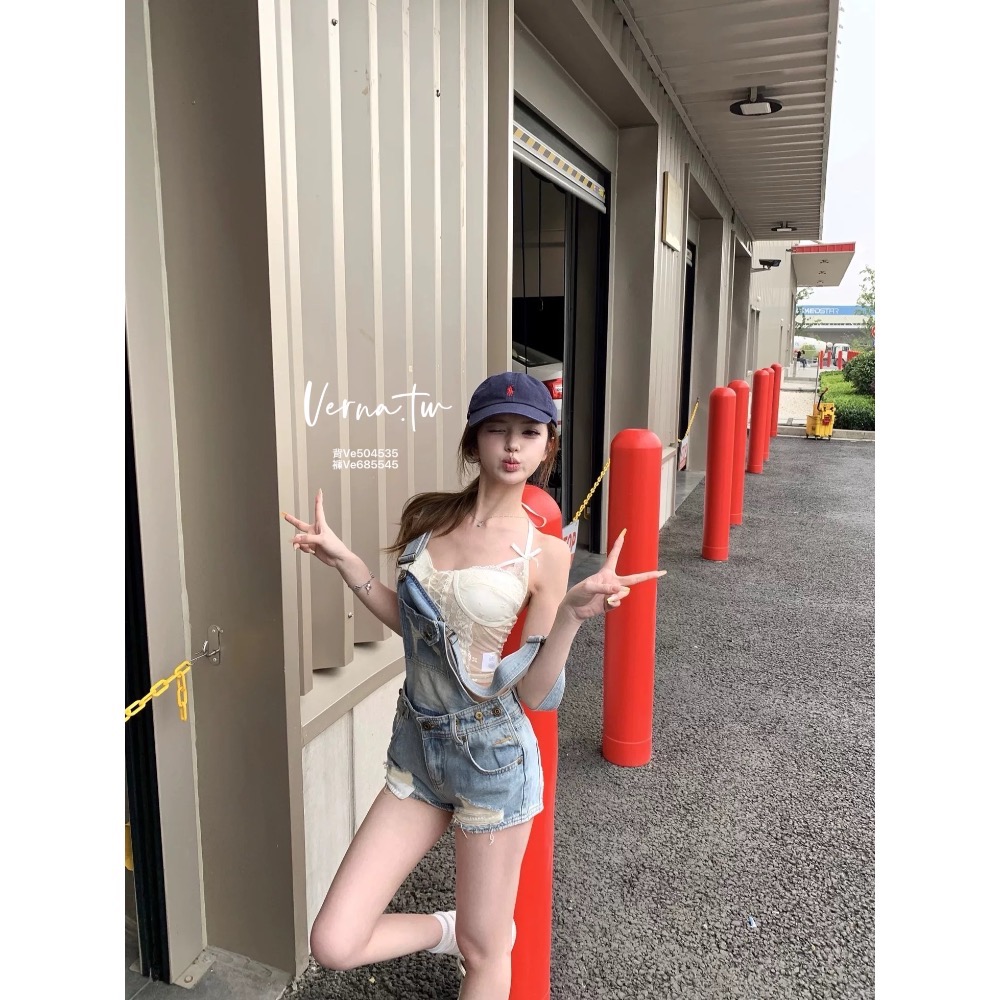 人間小可愛🫧 高訂蕾絲背心x牛仔吊帶褲-細節圖9