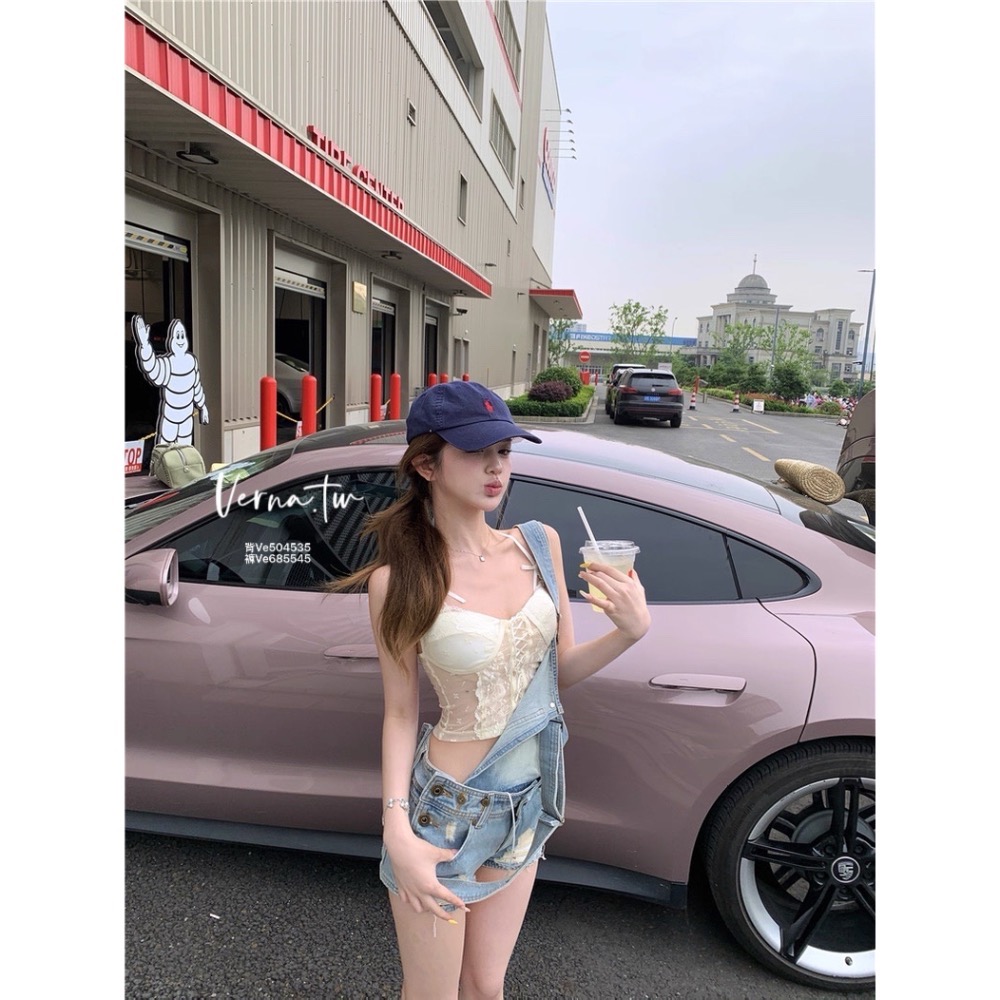 人間小可愛🫧 高訂蕾絲背心x牛仔吊帶褲-細節圖10