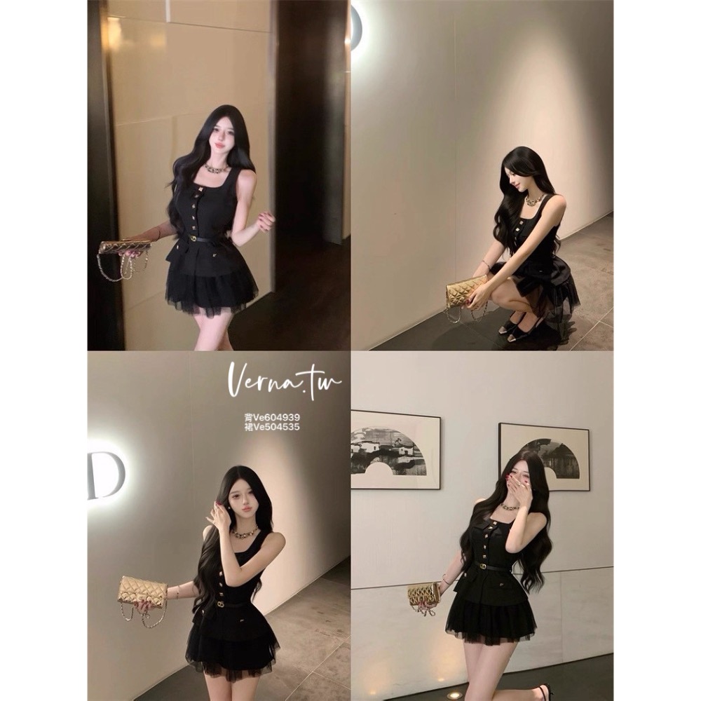 設計感黑色無袖x紗裙兩件套裝-細節圖2