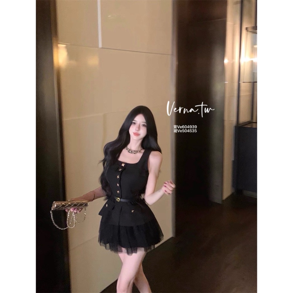 設計感黑色無袖x紗裙兩件套裝-細節圖5