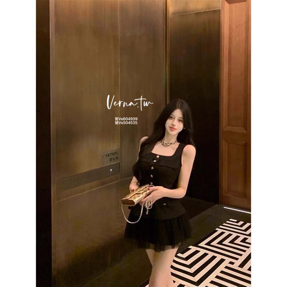 設計感黑色無袖x紗裙兩件套裝-細節圖7