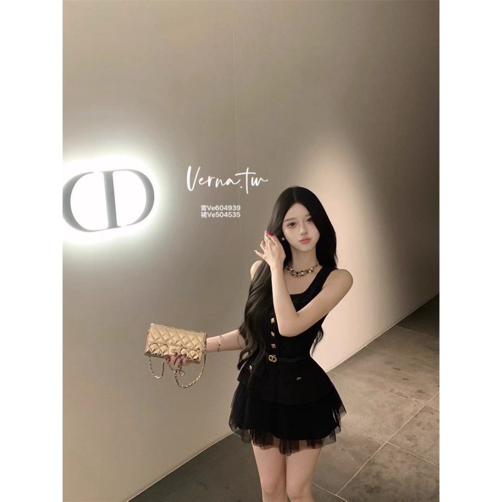 設計感黑色無袖x紗裙兩件套裝-細節圖8