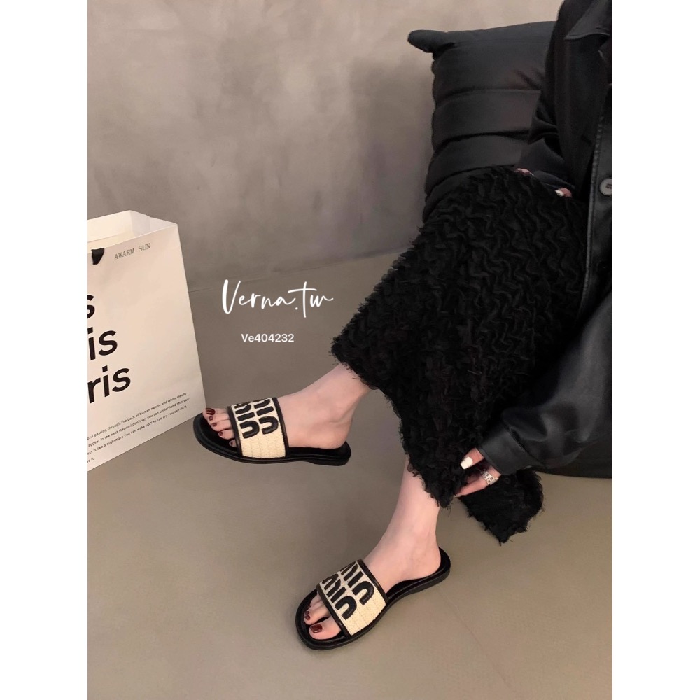 字母撞色平底拖鞋-細節圖4