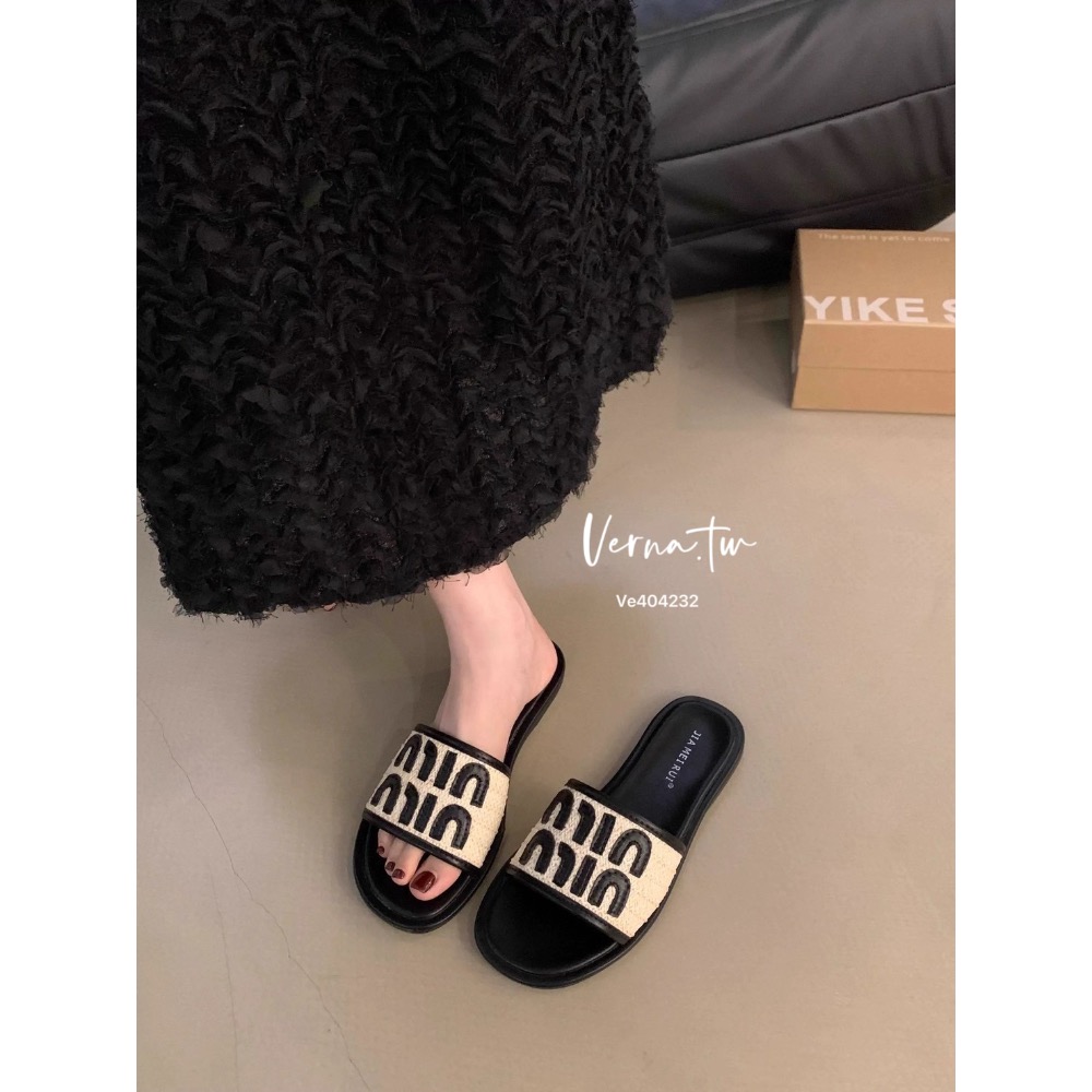 字母撞色平底拖鞋-細節圖5