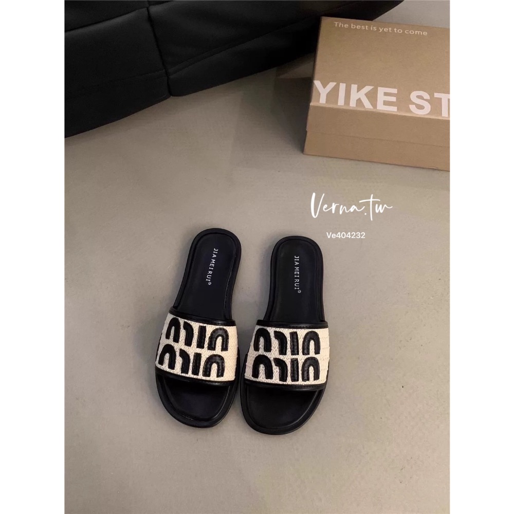 字母撞色平底拖鞋-細節圖6