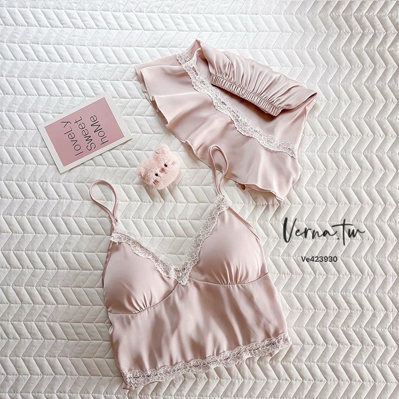 蕾絲緞面兩件式睡衣-細節圖2