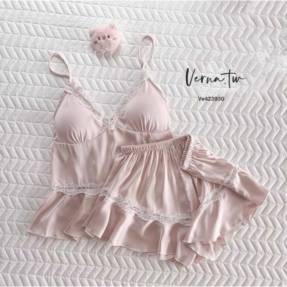 蕾絲緞面兩件式睡衣-細節圖3