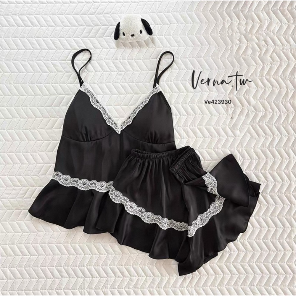 蕾絲緞面兩件式睡衣-細節圖4