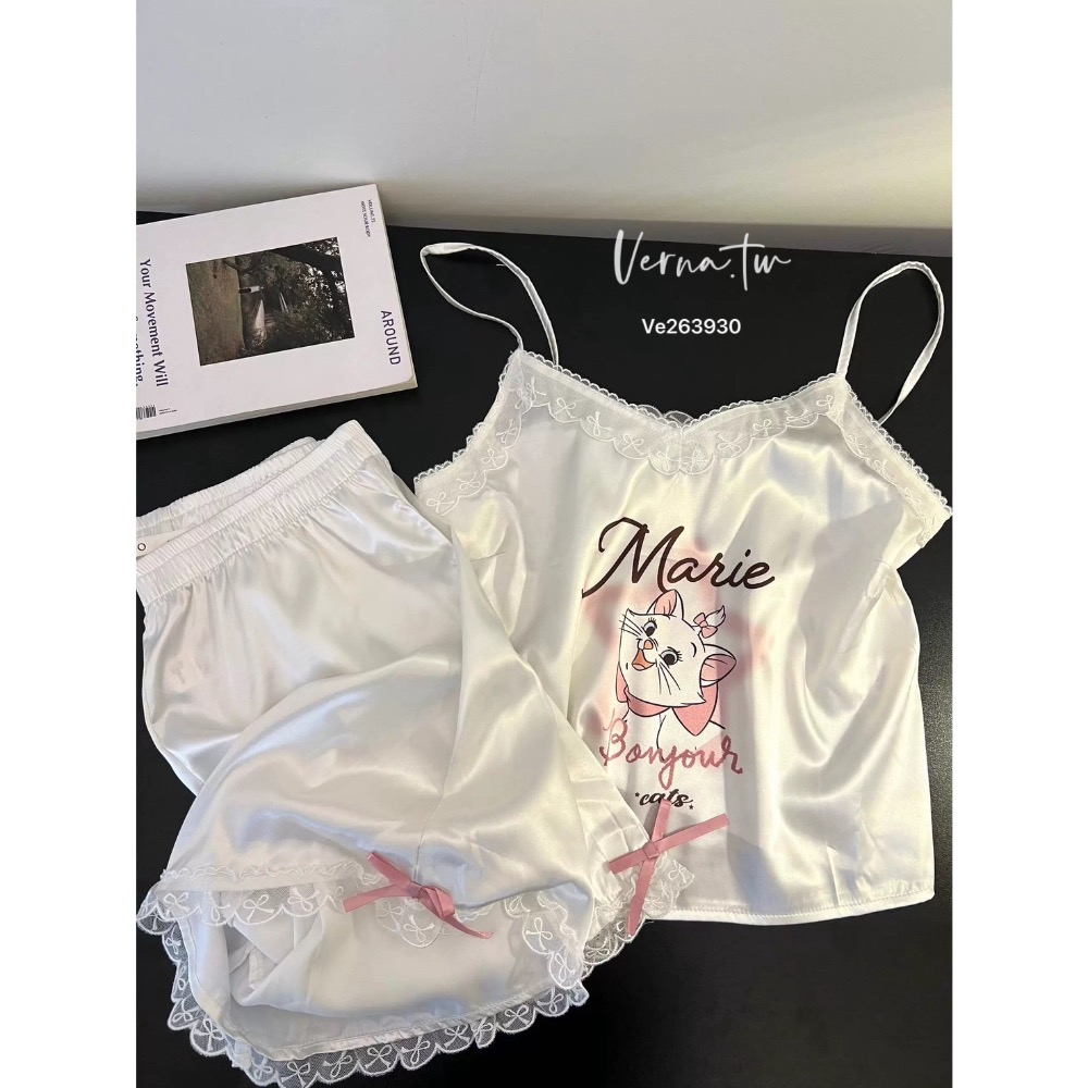 可愛瑪麗貓冰絲兩件式睡衣-細節圖2