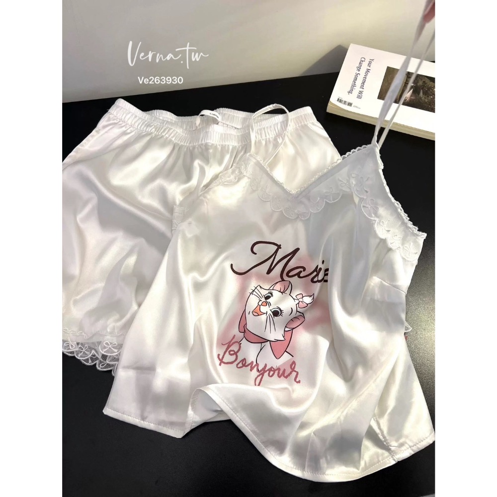 可愛瑪麗貓冰絲兩件式睡衣-細節圖3