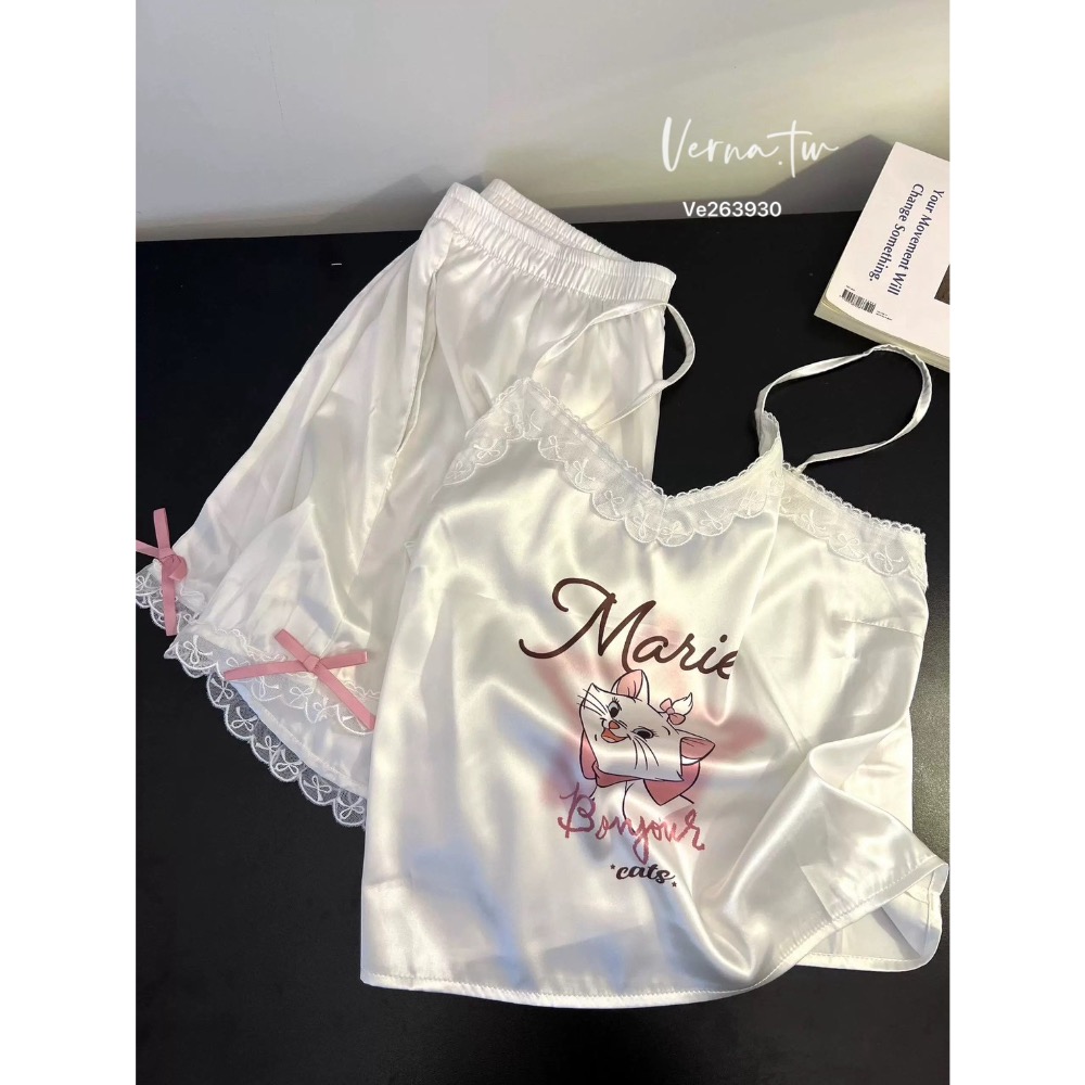 可愛瑪麗貓冰絲兩件式睡衣-細節圖4