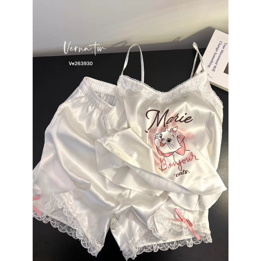 可愛瑪麗貓冰絲兩件式睡衣-細節圖5
