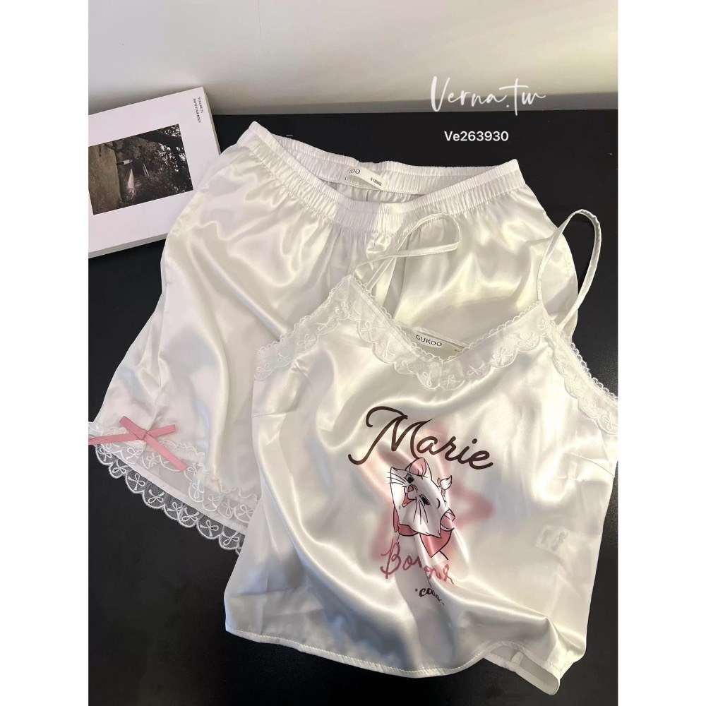 可愛瑪麗貓冰絲兩件式睡衣-細節圖6