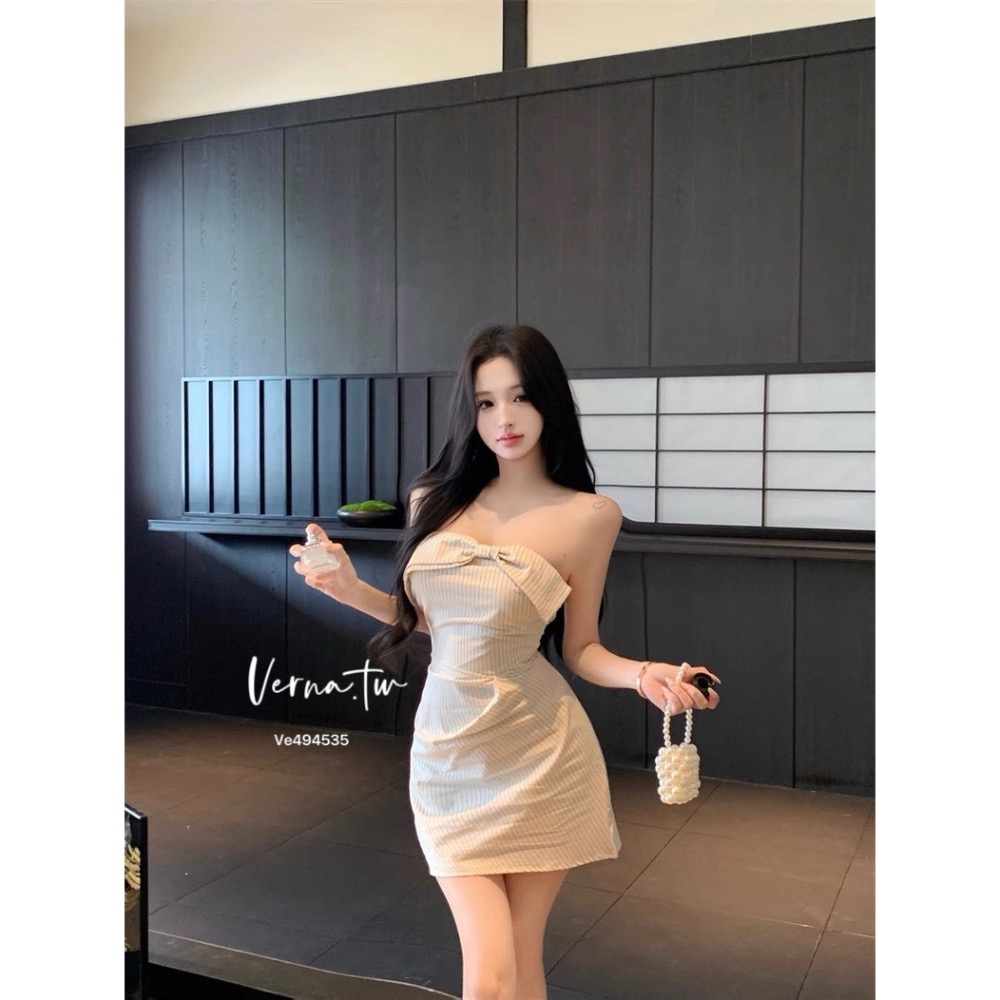 平口立體條紋蝴蝶結連身裙-細節圖4