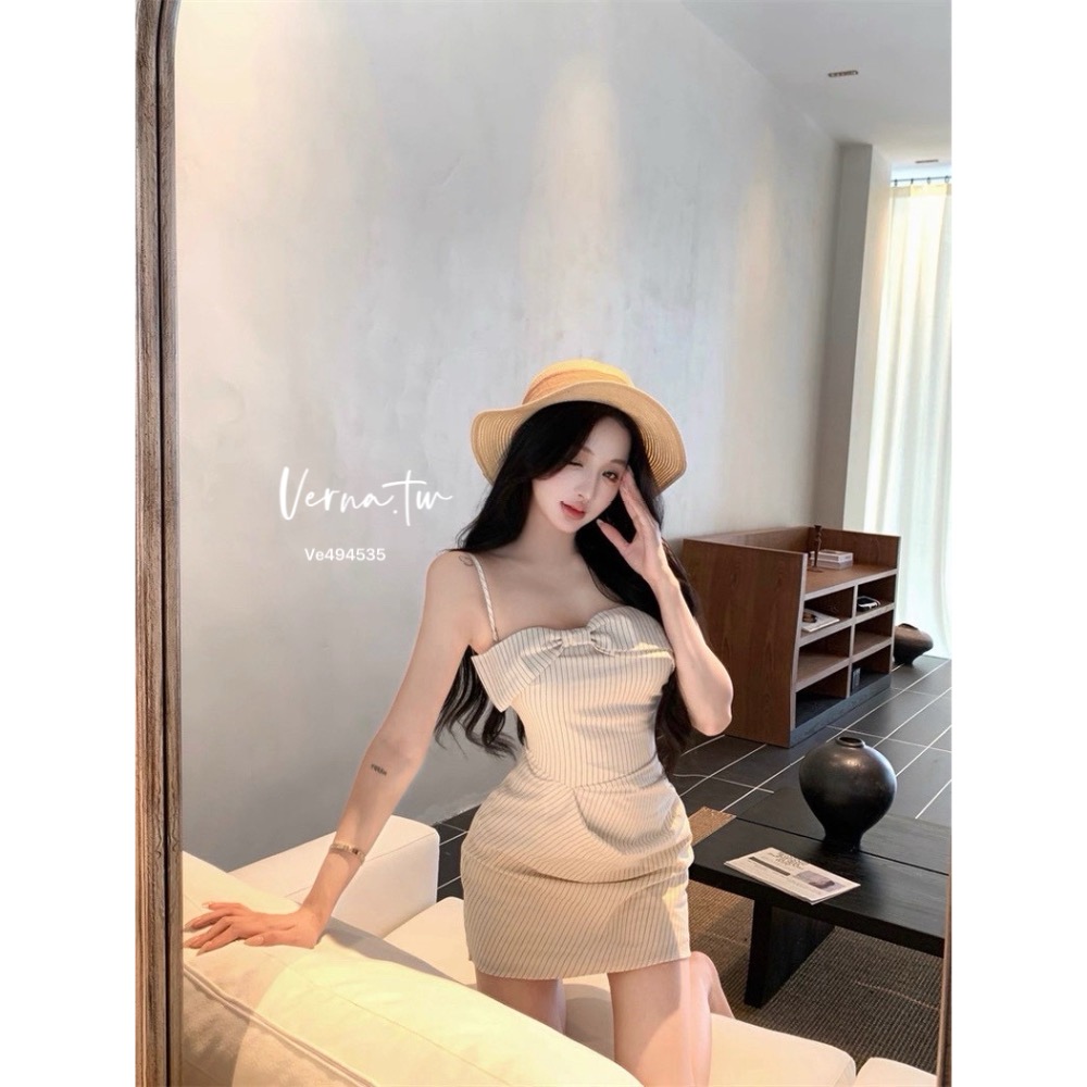 平口立體條紋蝴蝶結連身裙-細節圖6