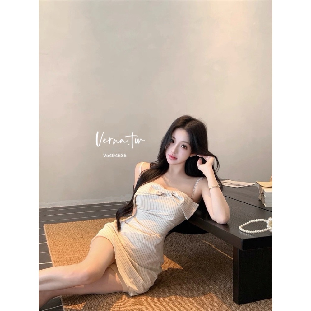 平口立體條紋蝴蝶結連身裙-細節圖10