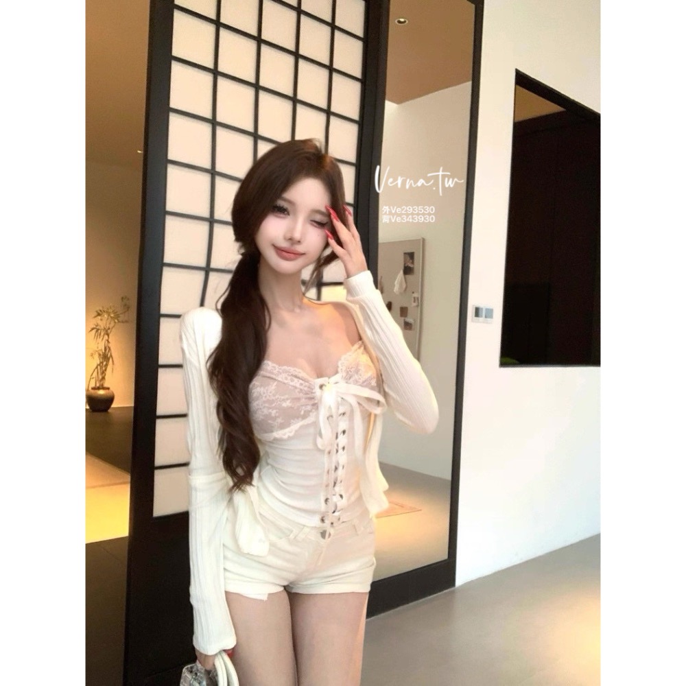 白月光套裝 蕾絲綁帶吊帶背心x小外套-細節圖6