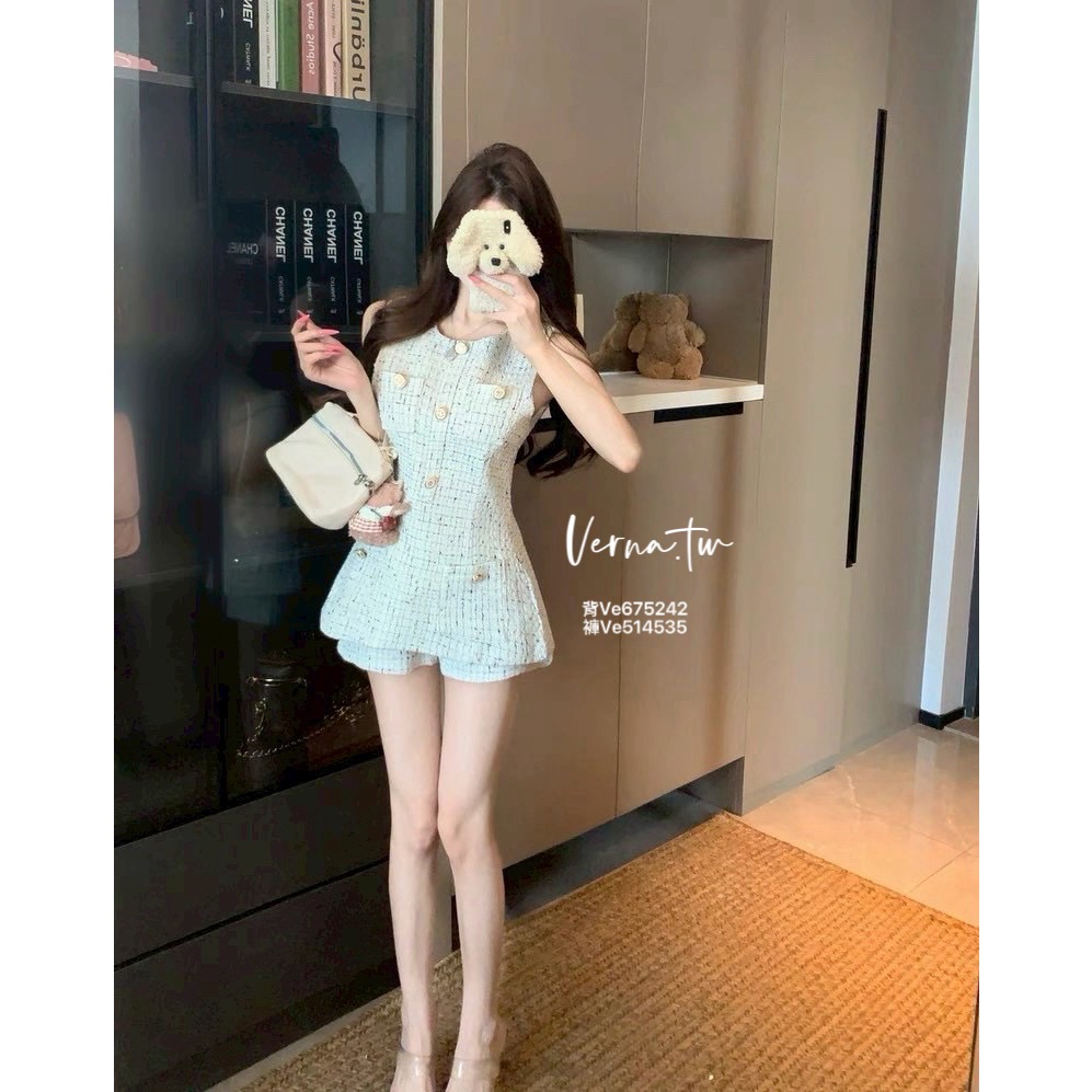 小香款重工粗花背心x短褲套裝-細節圖3