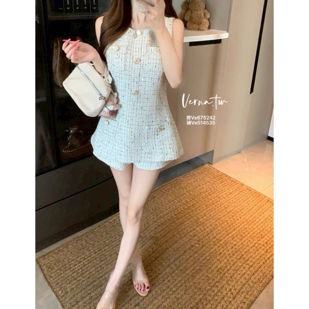 小香款重工粗花背心x短褲套裝-細節圖6