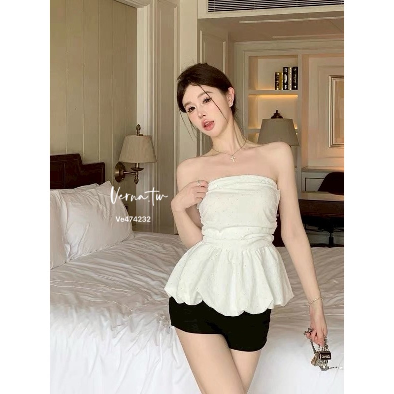 燙鑽皺摺平口背心-細節圖3