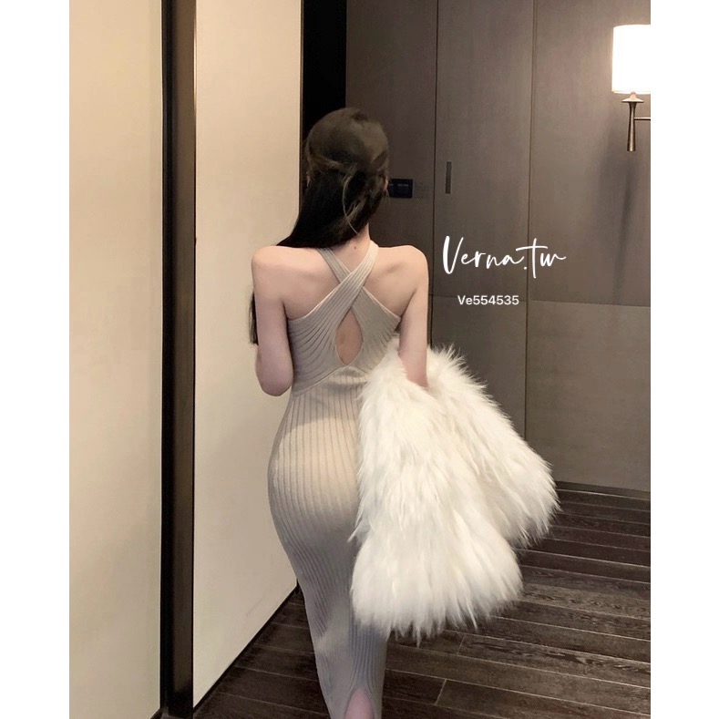 卡其交叉掛脖修身連身裙-細節圖7