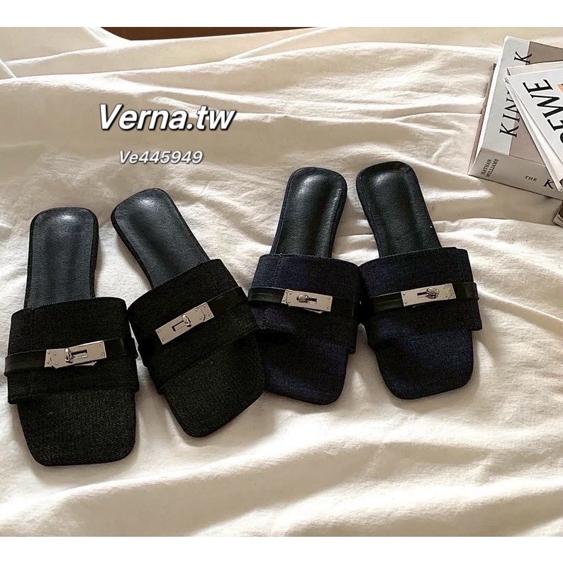 老錢風牛仔布鎖釦涼拖鞋-細節圖2