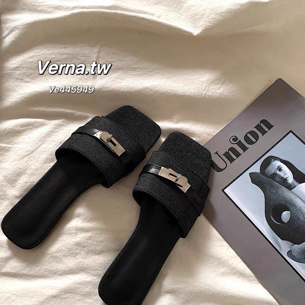 老錢風牛仔布鎖釦涼拖鞋-細節圖3