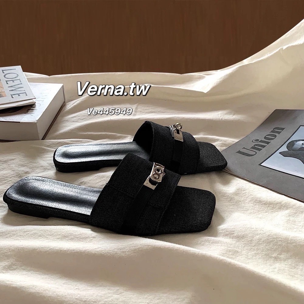 老錢風牛仔布鎖釦涼拖鞋-細節圖4