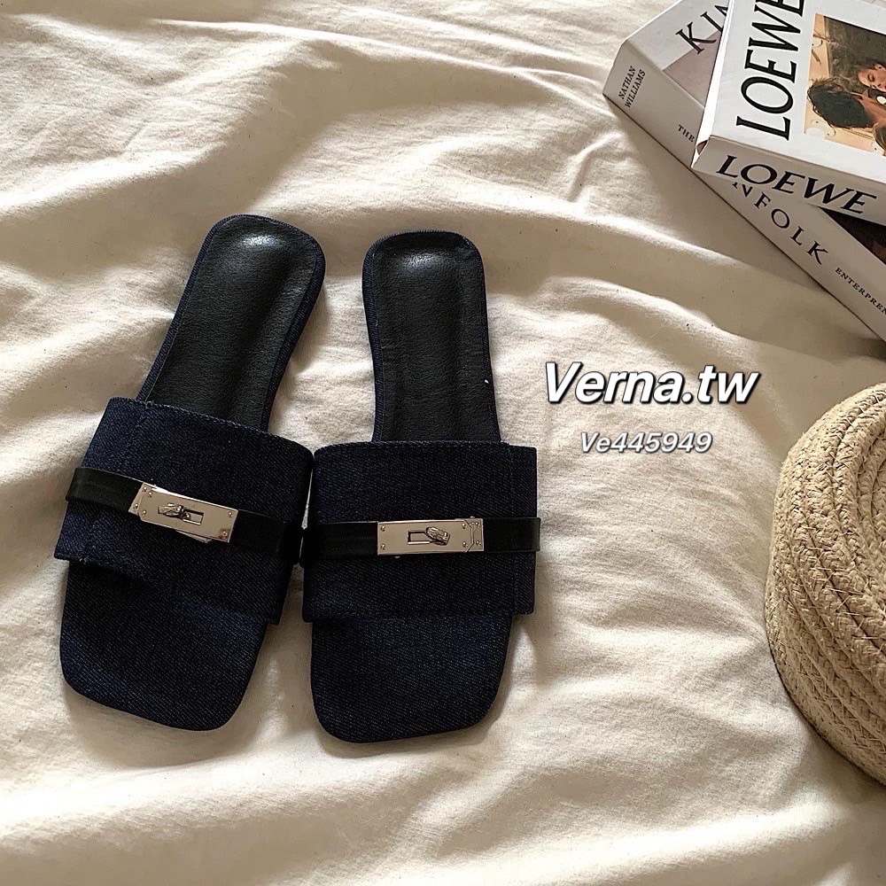 老錢風牛仔布鎖釦涼拖鞋-細節圖6