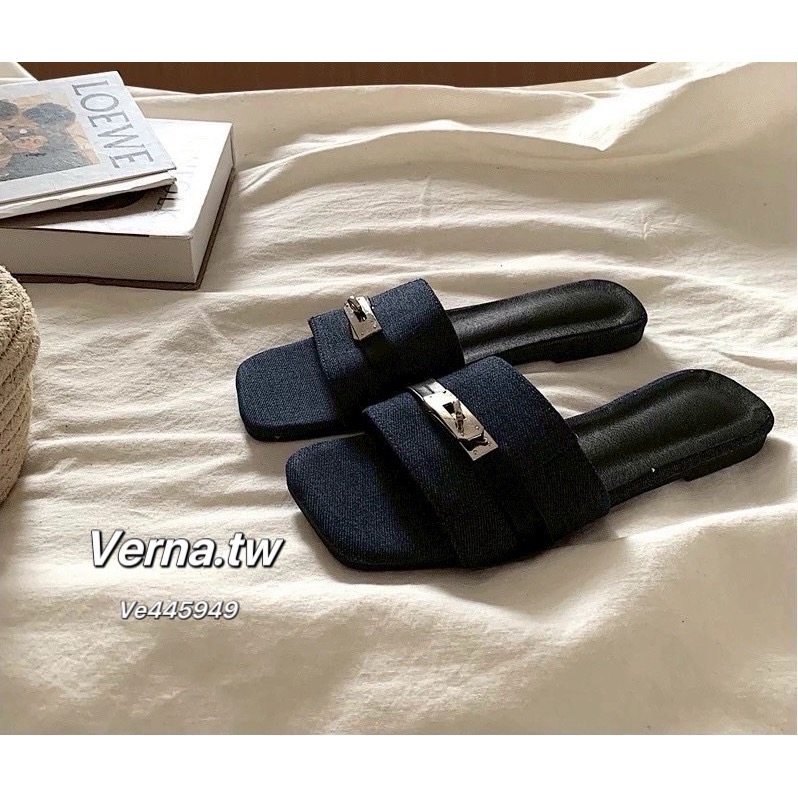 老錢風牛仔布鎖釦涼拖鞋-細節圖7