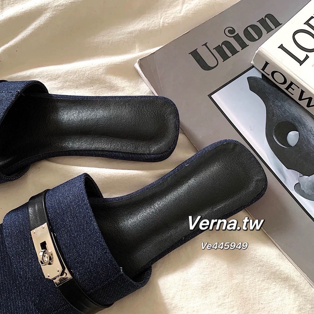 老錢風牛仔布鎖釦涼拖鞋-細節圖8