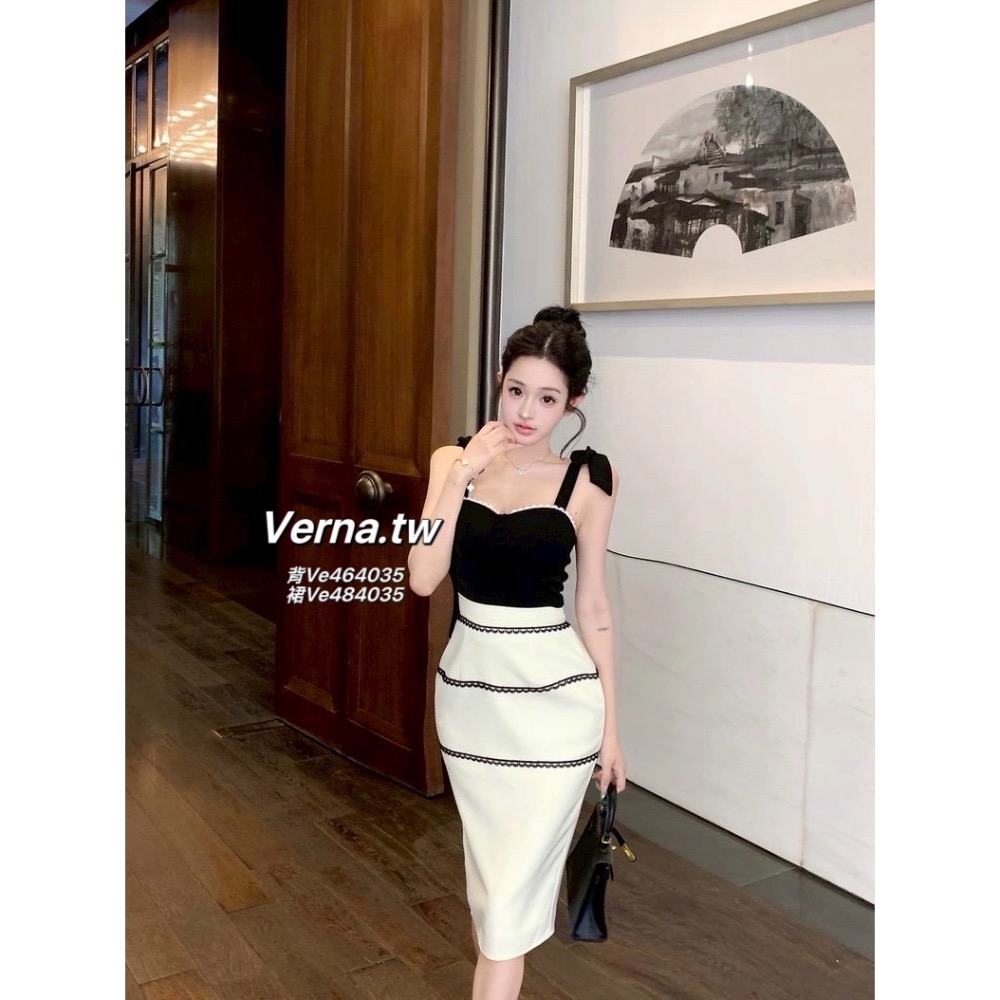 赫本風蝴蝶結系帶背心x蕾絲花拼接短裙-細節圖5