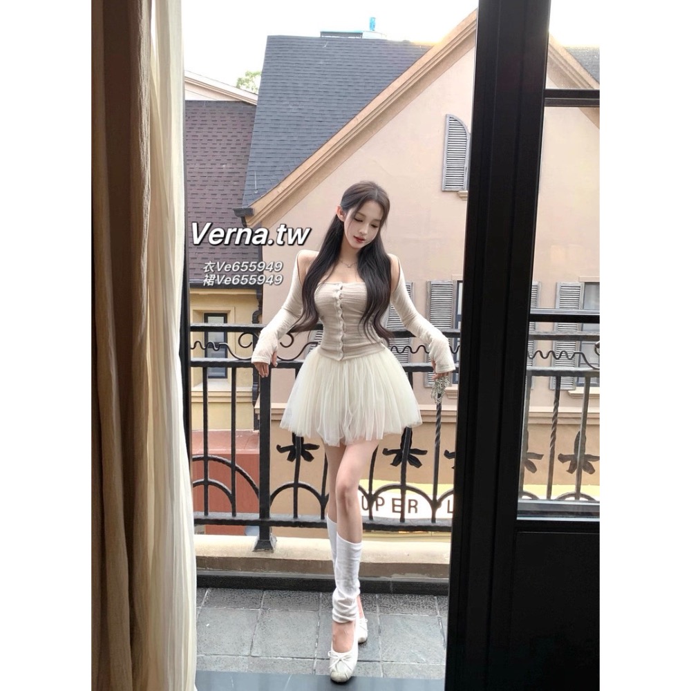 高級千金三件套裝 一字領披肩上衣x高質量澎澎短裙-細節圖2